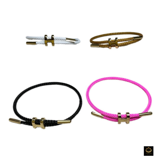Bracelet Corde Tressée avec Lettre H - Acier et Corde