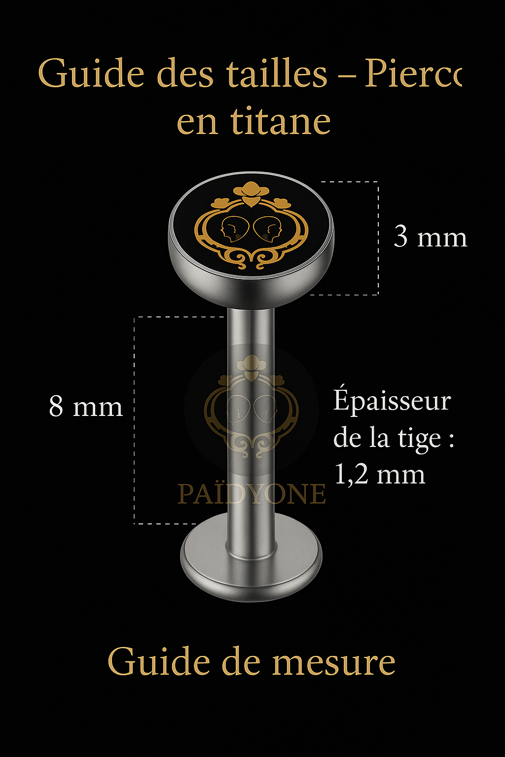 Piercing Oreille en Titane ASTM F-136 – Barbell Doré avec Boule vissée