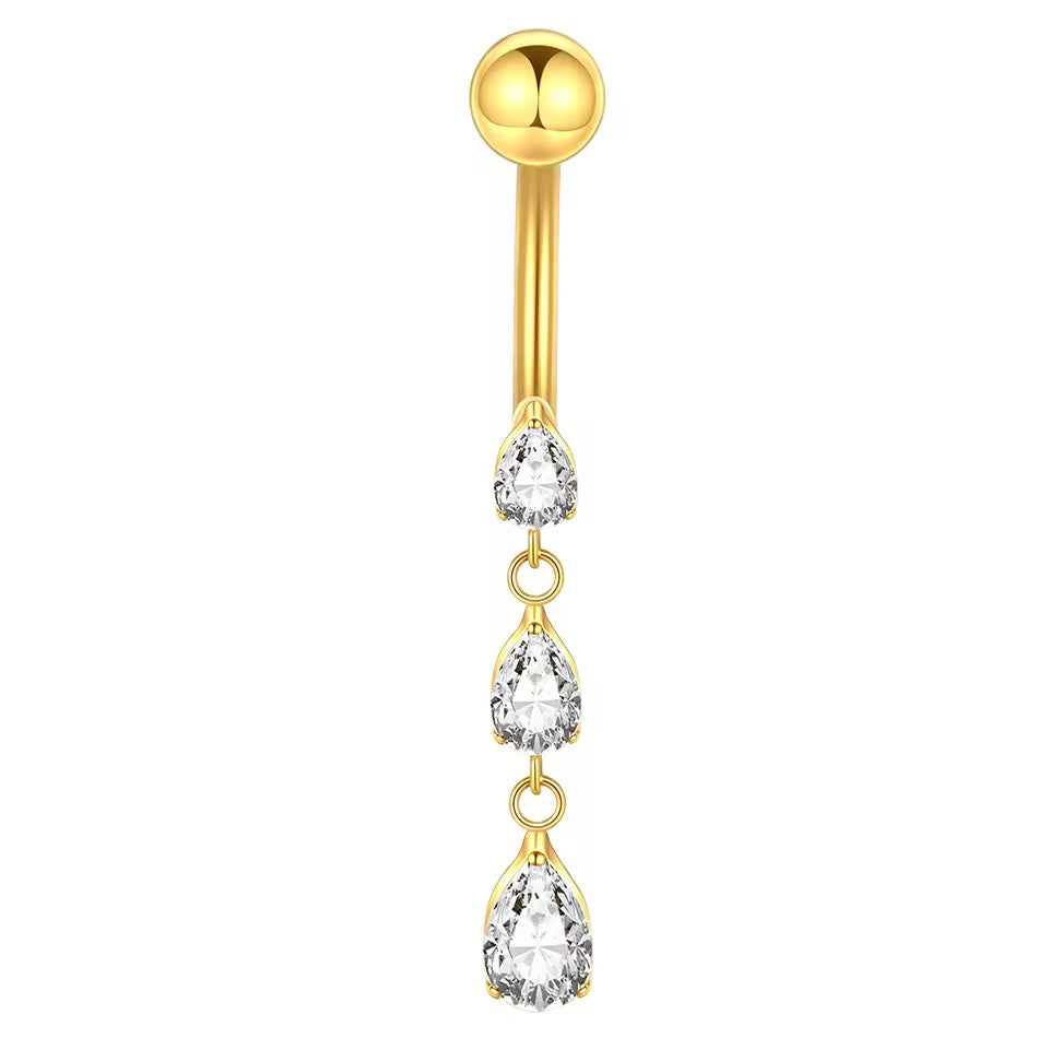 🌿 2. Piercing nombril 3 zircons – Titane ASTM F-136