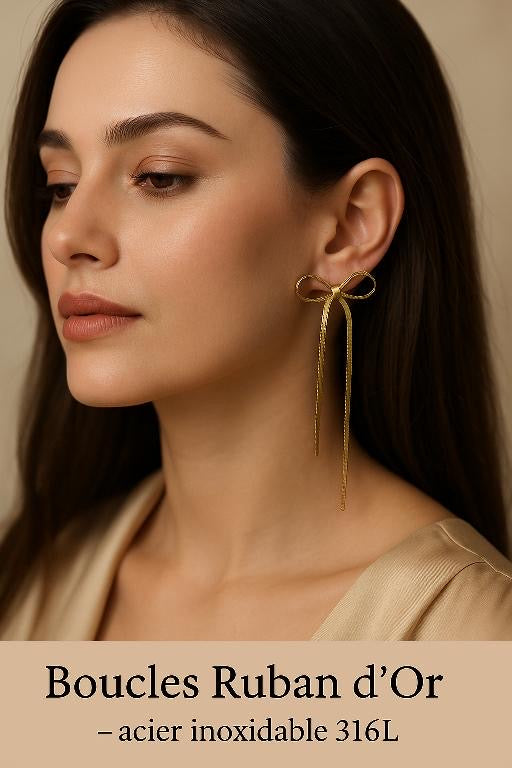 Boucles d’oreilles ruban doré élégantes