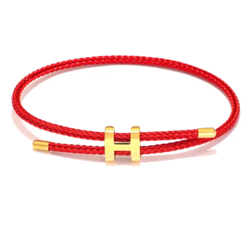 Bracelet Corde Tressée avec Lettre H - Acier et Corde
