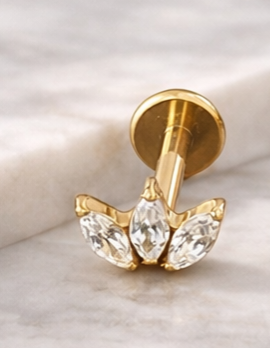 Piercing Oreille Doré en Titane ASTM F-136 – Motif floral pavé