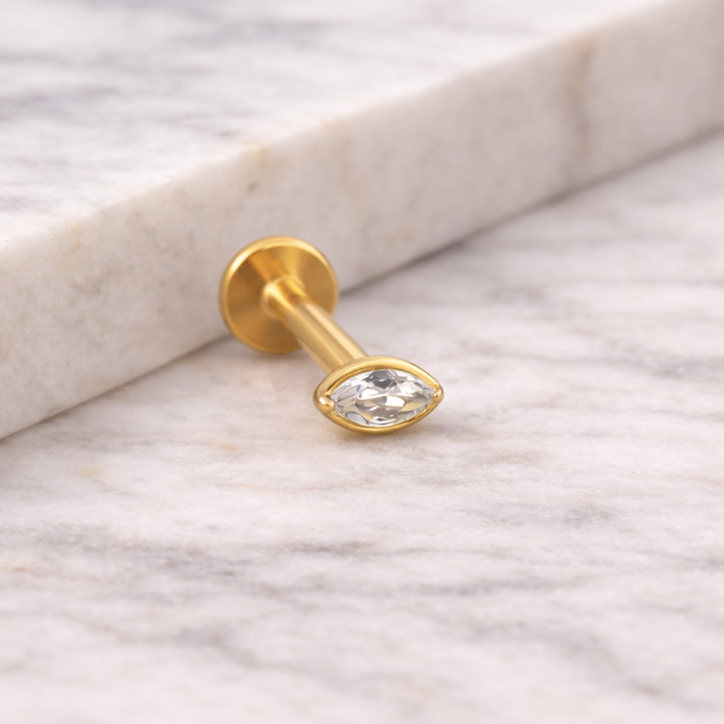 💫 3. Piercing marquise zircon – Titane ASTM F-136