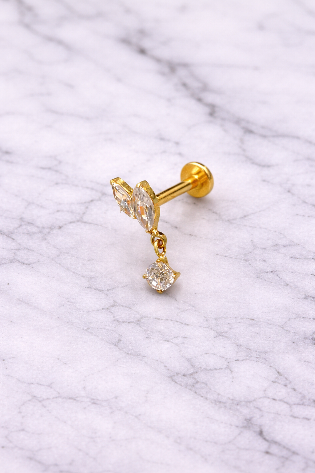 Piercing Oreille en Titane ASTM F-136 – Barbell Doré avec Boule vissée